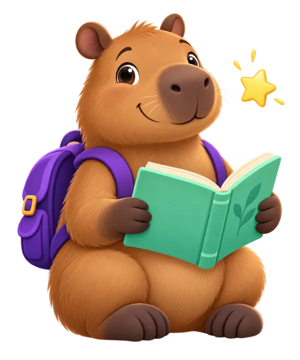 Capy Learning capybara holding a book